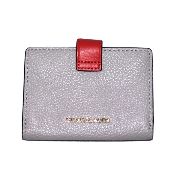 MICHAEL KORS Jet Set Travel Card Case Wallet MK Gray/Pink Pebble Leather NWT - Picture 1 of 6